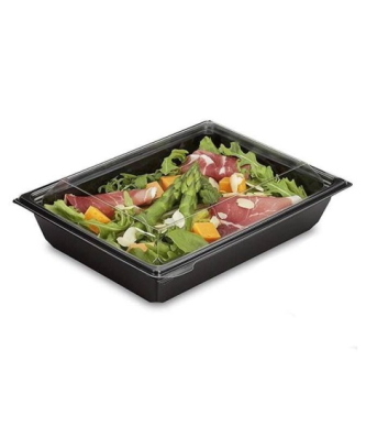 Boîte à salade plastique noire avec couvercle Freshipack 1200 ml - par 30