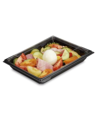 Boîte à salade plastique noire avec couvercle Freshipack 900 ml - par 30