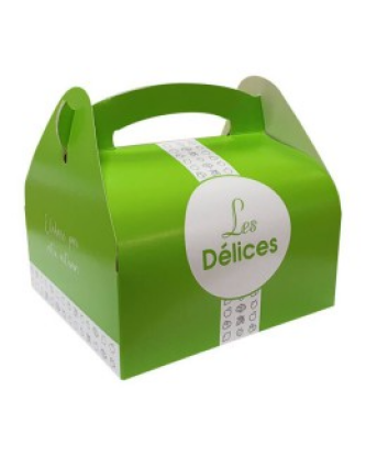 Boîte pâtissière à poignée 16 x 18 x 7 cm décor AURIOS - par 50