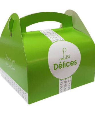 Boîte pâtissière à poignée 16 x 18 x 7 cm décor AURIOS - par 50