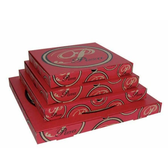 Boîte pizza carton à coins droits "Rouge" 33 x 33 x 3,5 cm - par 100Boîte pizza carton à coins droits "Rouge" 33 x 33 x 3,5 cm - par 100