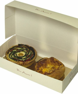 Boîte traiteur carton ivoire et bordeaux 26 x 13 x 5 cm - par 50