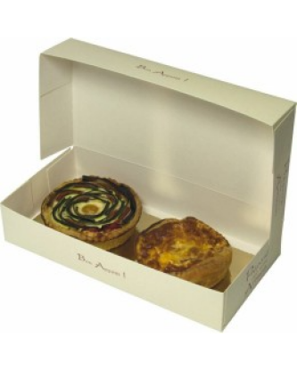 Boîte traiteur carton ivoire et bordeaux 26 x 13 x 5 cm - par 50