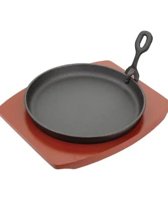 Plat de service en fonte rond avec support bois Olympia