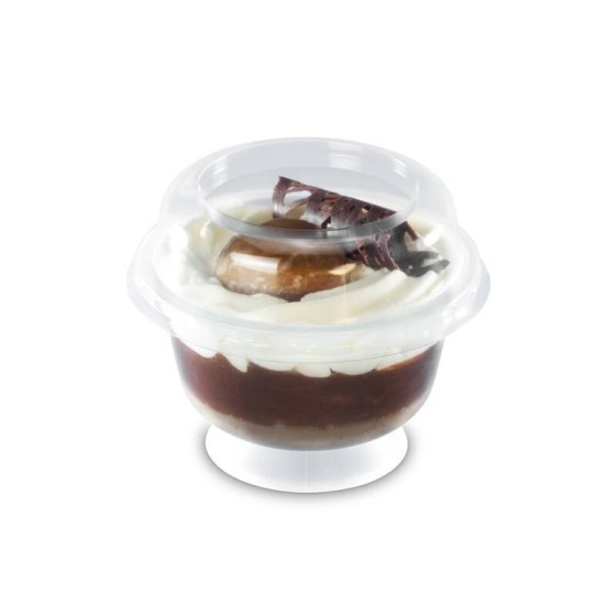 Coupe dessert à pied plastique transparente avec couvercle 200 ml - par 20