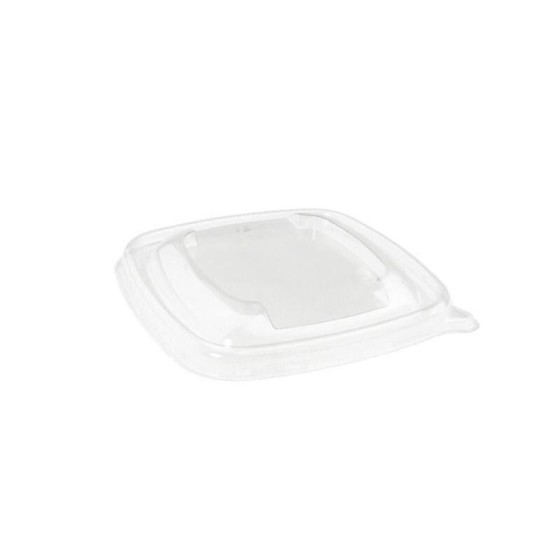 Couvercle plastique transparent pour saladier carré en pulpe de canne 500 ml - par 50