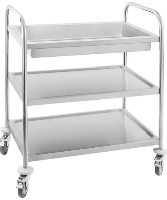 Chariot inox - 2 plateaux et 1 bac - 500 kg max. - Tubes ronds