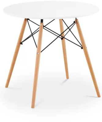 Table - Plateau rond - Ø 80 cm - Coloris blanc - Traverses noires en acier