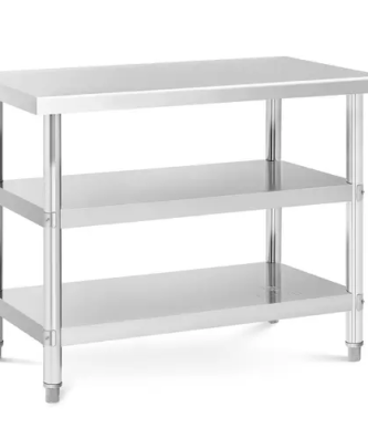 Table de travail inox - 100 x 60 x 5 cm - 185 kg - 2 tablettes - Royal Catering