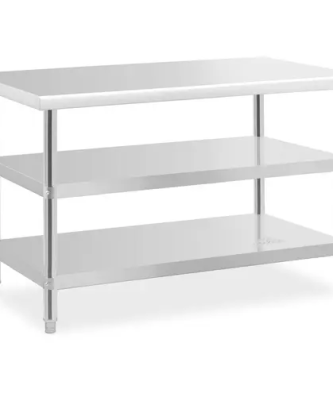 Table de travail inox - 120 x 70 x 5 cm - 200 kg - 2 tablettes - Royal Catering