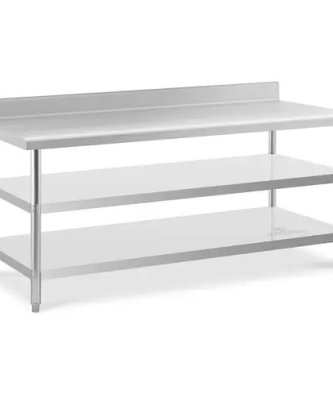 Table de travail inox avec dosseret - 200 x 90 x 16.5 cm - 240 kg - 2 tablettes - Royal Catering