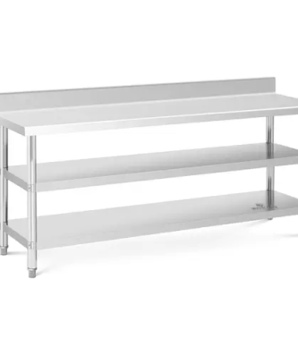 Table de travail inox avec dosseret - 200 x 60 x 16.5 cm - 235 kg - 2 tablettes - Royal Catering