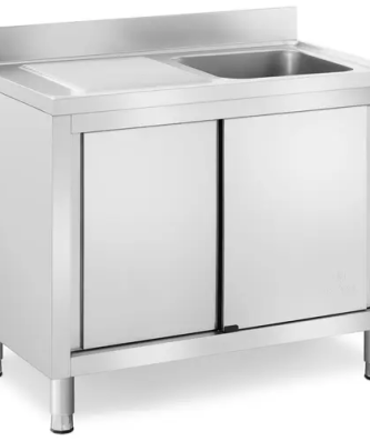 Plonge inox sur meuble - 1 bac - Royal Catering - Acier inoxydable - 400 x 400 x 240 mm
