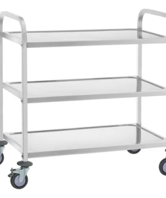 Chariot de service en acier - 3 plateaux - 150 kg max. - 2 freins