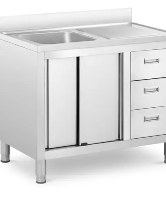 Plonge inox sur meuble - 1 bac - Royal Catering - Acier inoxydable - 400 x 400 x 300 mm