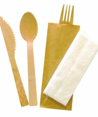 Kit couverts jetable bambou 4 en 1 - par 100