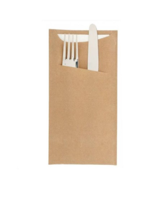 Étui à couverts kraft brun avec serviette blanche 22,5 x 11,5 cm - par 100