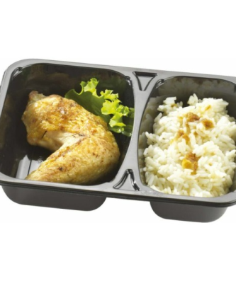 Barquette plastique CPET 2 compartiment noire scellable 1050 ml - par 320