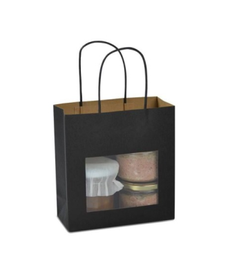 Sac papier kraft noir à poignées torsadées avec fenêtre 18 + 8 x 19 cm - par 12