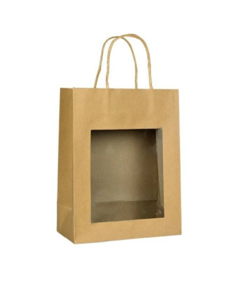 Grand sac kraft brun à poignées torsadées avec fenêtre 22 + 11 x 28 cm - par 12