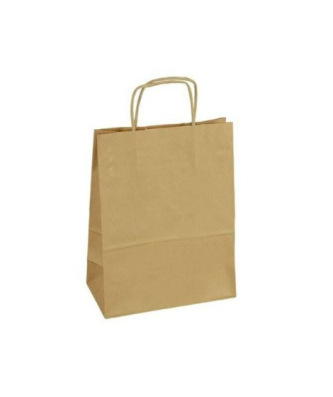 Sac papier kraft brun à poignées torsadées 18 + 8 x 22 cm - par 50