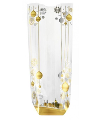 Sachet plastique fond carton "Boules de Noël" 10 x 22 cm - par 100