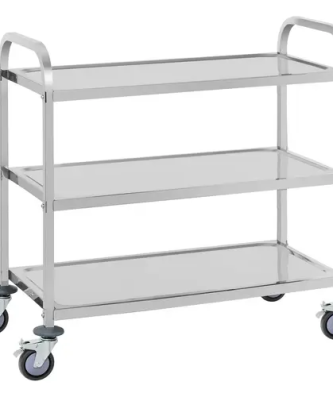 Chariot de service en acier inoxydable - 3 plateaux - 500 kg max.