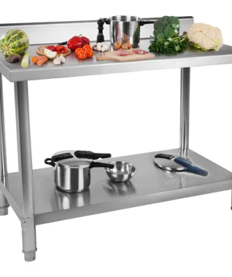 Table de travail en inox - 120 x 70 cm - Avec dosseret - Capacité de 115 kg