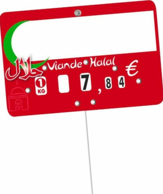 Étiquette prix à pique et à tournette "Halal" 12 x 8 cm - par 10