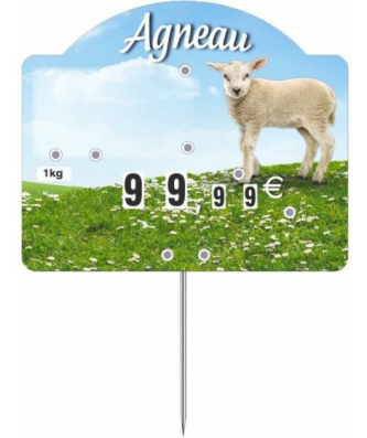 Étiquette prix à pique et à tournette pour agneau "Champêtre" 10,6 x 8,8 cm - par 10