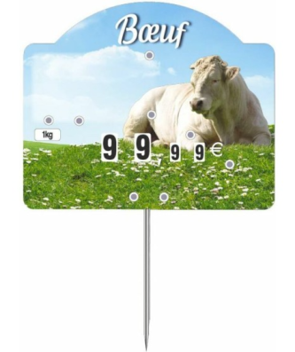 Étiquette prix à pique et à tournette pour boeuf "Champêtre" 10,6 x 8,8 cm - par 10
