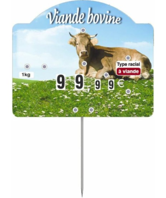 Étiquette prix à pique et à tournette pour viande bovine "Champêtre" 10,6 x 8,8 cm - par 10