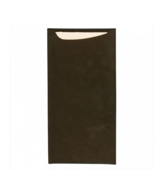 Étui à couverts kraft noir avec serviette blanche 22,5 x 11,5 cm - par 100