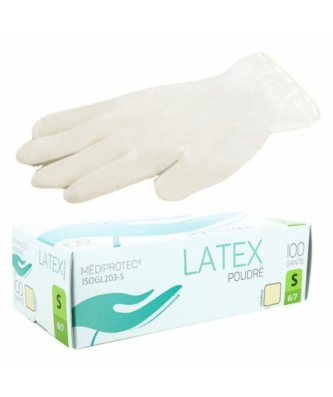 Gants latex blancs poudrés taille S (6/7) - par 100