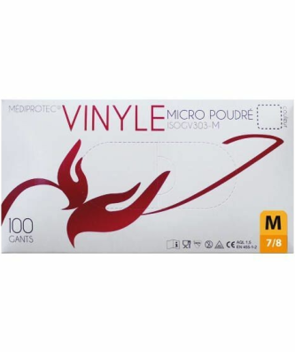 Gants vinyle naturel micro poudrés taille M (7/8) - par 100