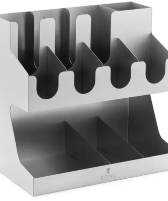 Présentoir pour gobelets et couvercles - 11 compartiments - Acier inoxydable - Royal Catering