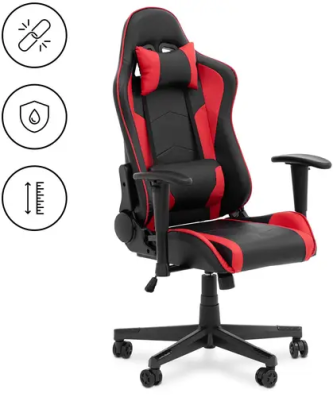 Chaise de gamer - avec accoudoirs - hauteur / dossier réglables - appui-tête et soutien lombaire inclus