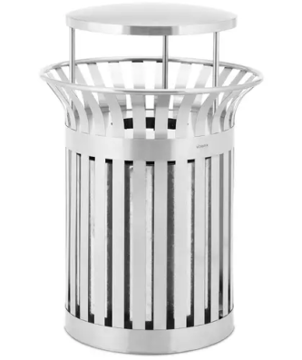 Poubelle extérieure - ronde - avec couvercle - acier inoxydable / acier galvanisé - argent