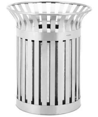 Poubelle extérieure - ronde - large ouverture - inox / acier galvanisé - argent