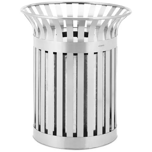 Poubelle extérieure - ronde - large ouverture - inox / acier galvanisé - argent
