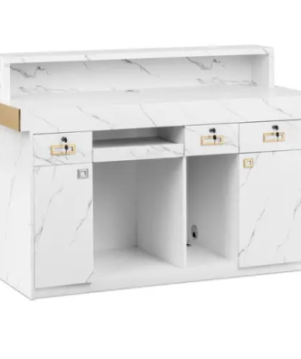 Banque d'accueil - avec éclairage indirect - verrouillable - tablette coulissante pour clavier - aspect marbre