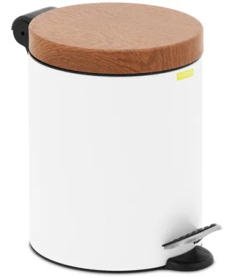 Poubelle salle de bain en imitation bois - 5 l - blanc - acier laqué