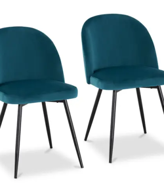 Chaise en tissu - Lot de 2 - 150 kg max. - Surface d'assise de 48 x 41,5 cm - Coloris turquoise