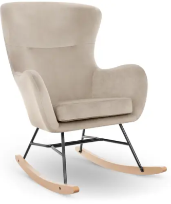 Fauteuil à bascule - Velours - Hêtre - Coloris gris