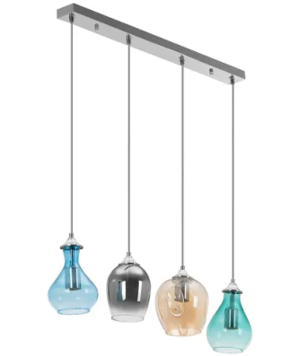 Plafonnier - 4 ampoules - abat-jour en verre de différentes formes