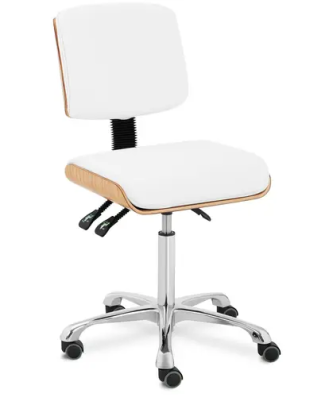 Tabouret de bureau avec dossier - 575 - 775 mm - 160 kg - Bois naturel, Blanc