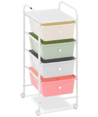 Chariot coiffure - 4 tiroirs - vert/gris/rose/crème
