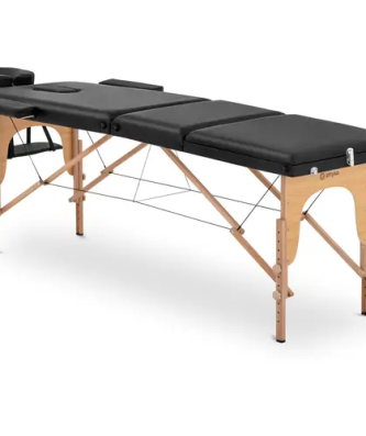 Table de massage pliante - extra large (70 cm) - repose-pieds inclinable - bois de hêtre - noir