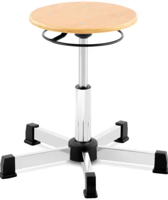 Tabouret d'atelier - 120 kg - Bois naturel - Hauteur réglable de 350 - 485 mm