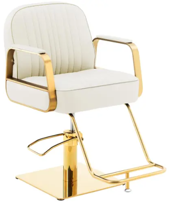 Fauteuil de coiffeur avec repose-pieds - 920 - 1 070 mm - 200 kg - Crème / Doré